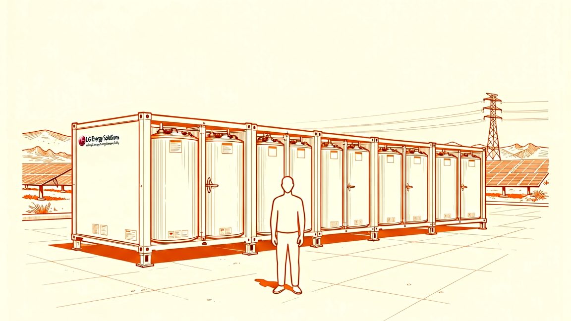 LG Energy Solutions utility‑scale lithium‑ion battery rack at the Moss Landing Energy Storage Facility, California