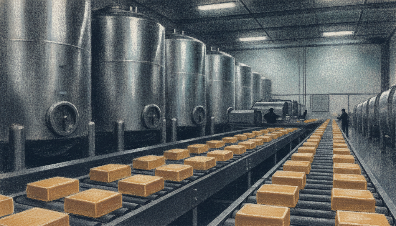 Cathedral City cheddar production line at Saputo's St Helens dairy plant in the United Kingdom