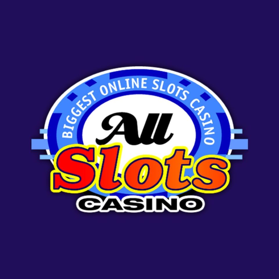 All Slots Casino logo featuring bold blue and gold colors, highlighting premier online gaming experience