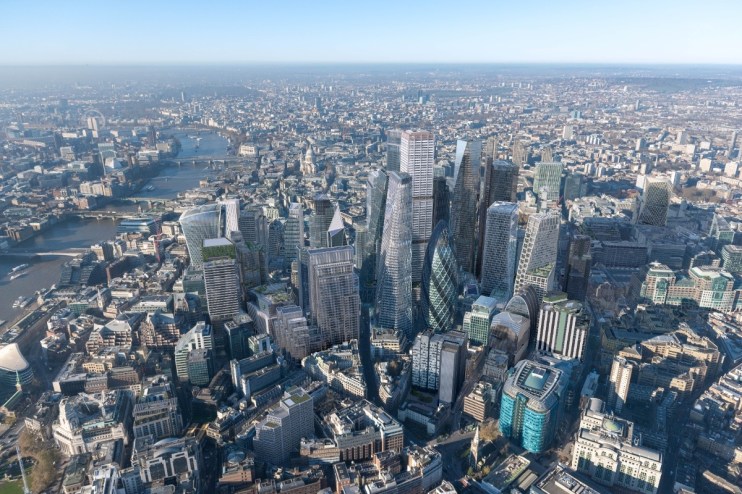 View of City Cluster looking west, February 2026, showcasing urban landscape and modern architecture under clear skies.