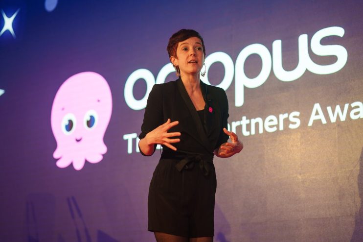 Octopus named Rebecca Dibb Simkin showcasing vibrant colors and unique textures in a marine environment