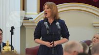 Rachel Reeves delivering a speech at Mansion House, addressing economic policies and future plans in a formal setting.